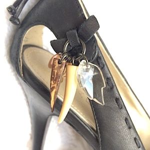 Caressa Larue Leather Peep Toe Jeweled Pump